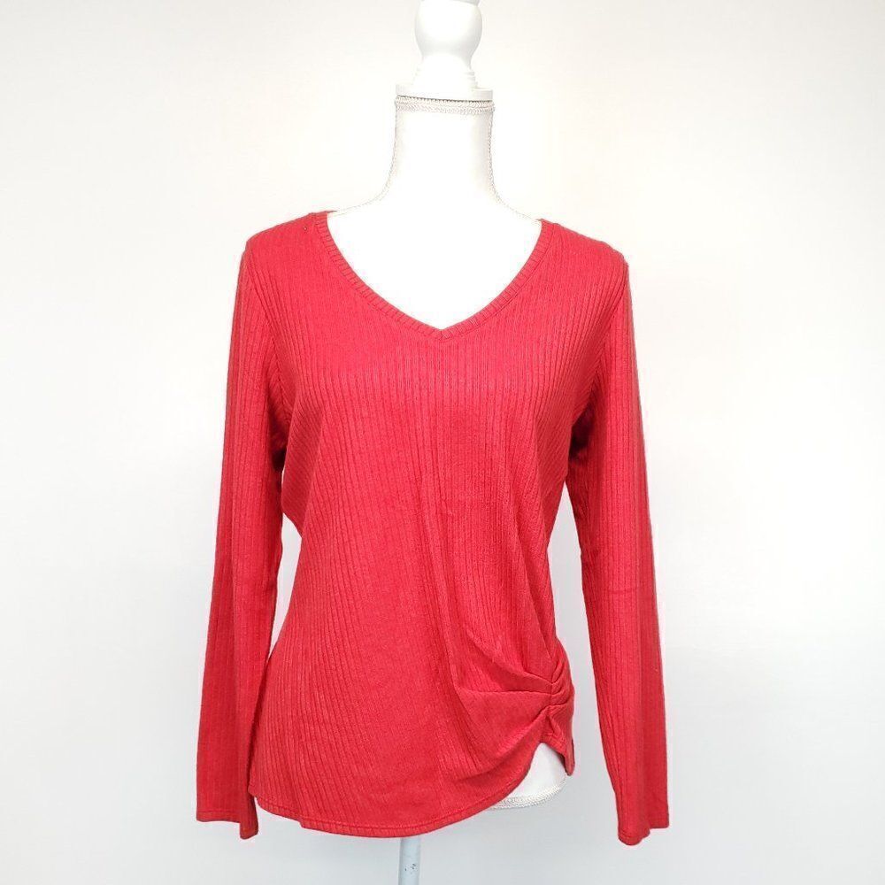 NIC+ZOE Cozy Long Sleeve Rib Knit Twist Top Pop Red Medium - Picture 6 of 12